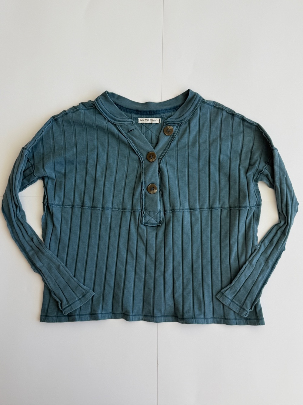 Free People We The Free In The Mix Ribbed Henley Top Teal Blue Green size S